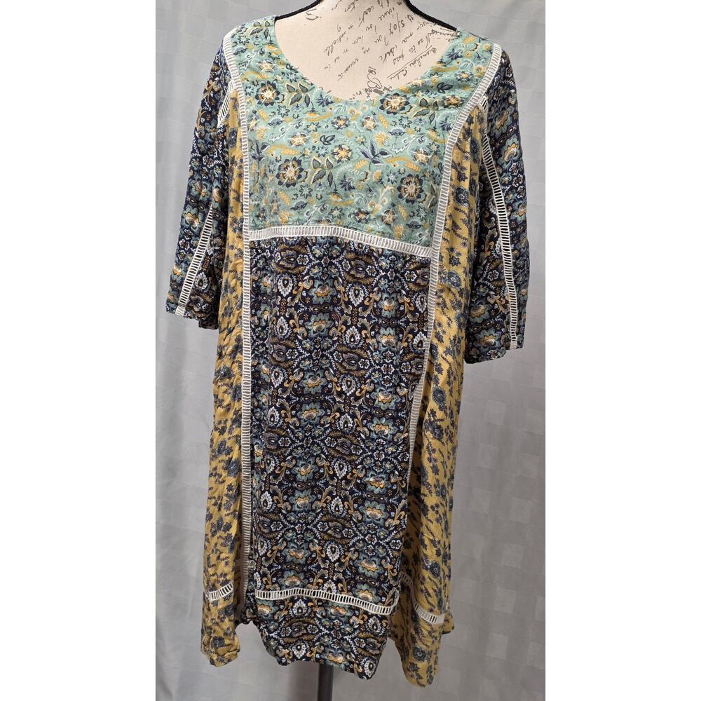 Bob Timberlake Womens XL Boho Dress Midi Patchwork Relaxed Floral